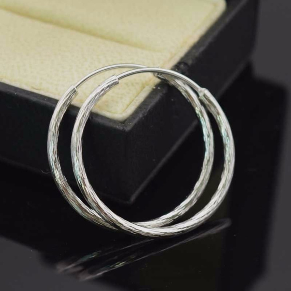 Jewelry - 18K White Gold Filled Silver Carved Hoop Earrings 30mm or 1.18" Gorgeous Gift